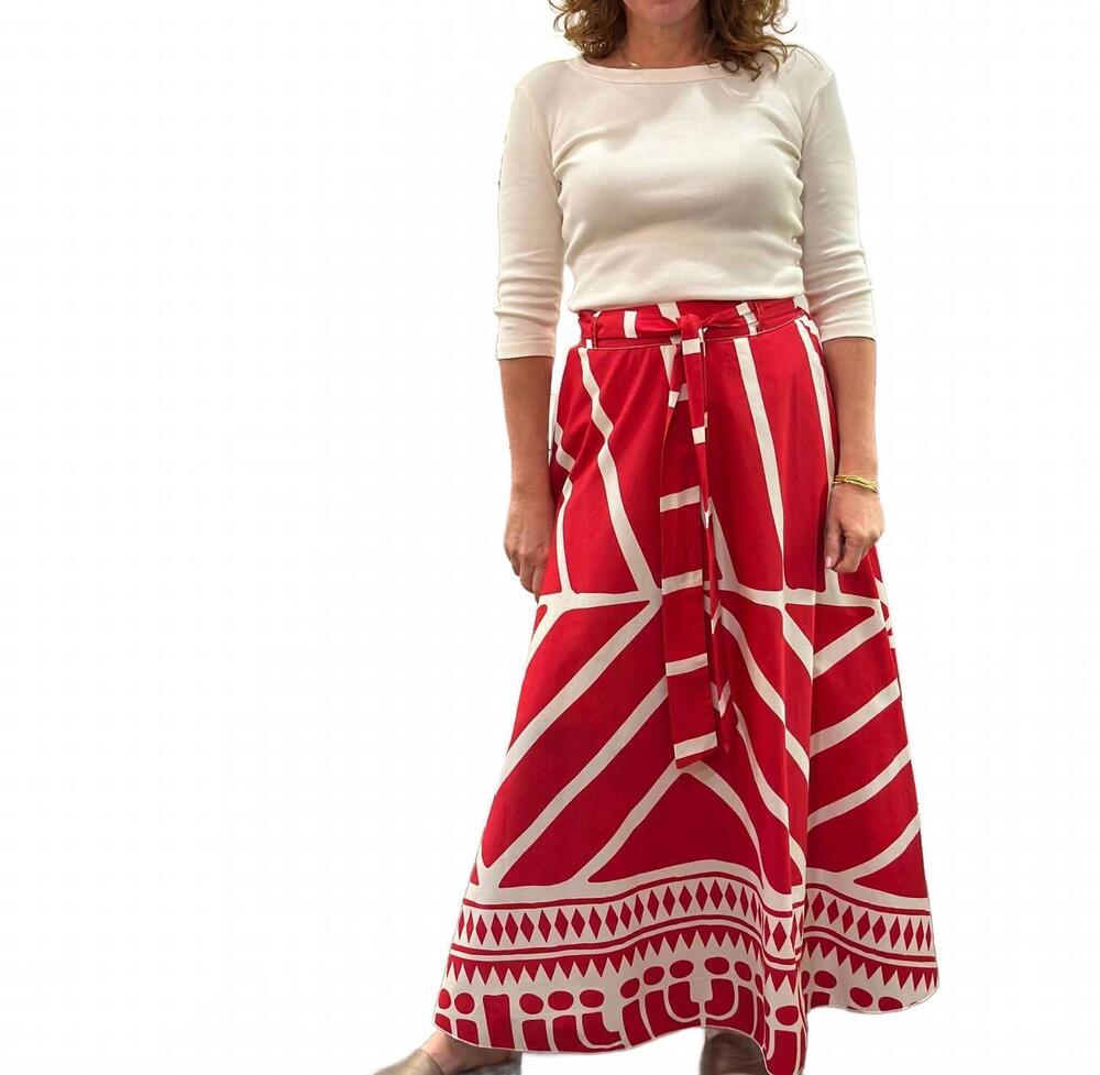 NEW ZENARA women's printed cotton skirt in red